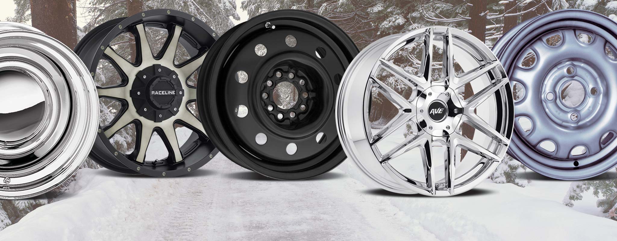 A selection of aluminum and steel wheels.