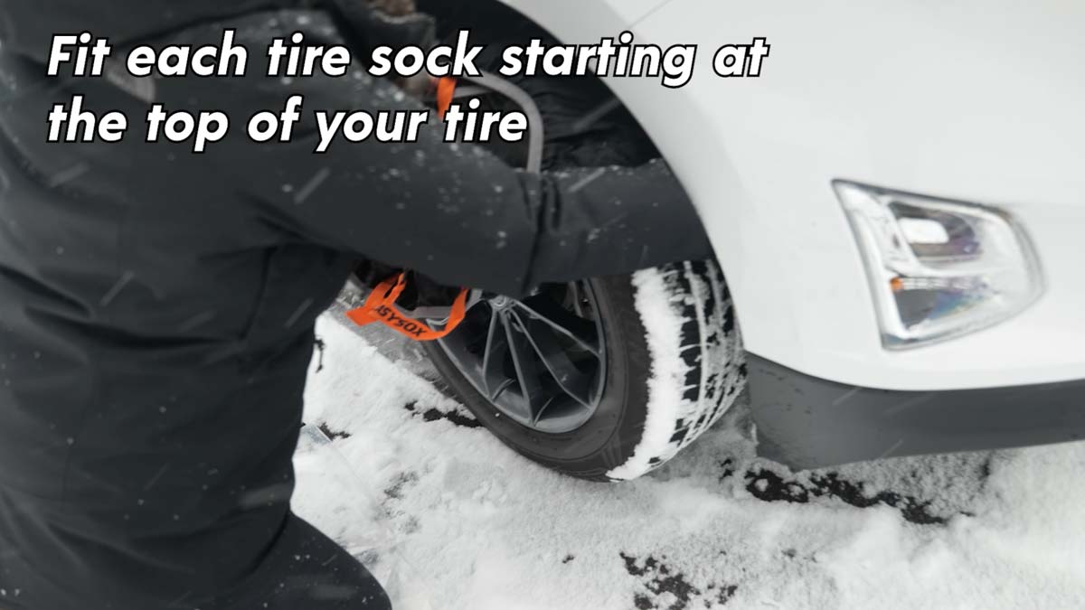 Fit each tire sock starting at the top of your tire