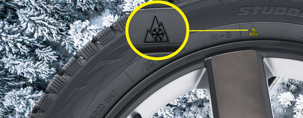 Winter tire showing 3 Peak Mountain Snowflake Symbol