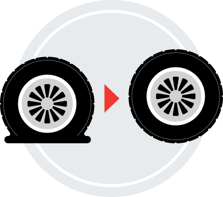 An illustration of a flat tire and a fixed tire. 