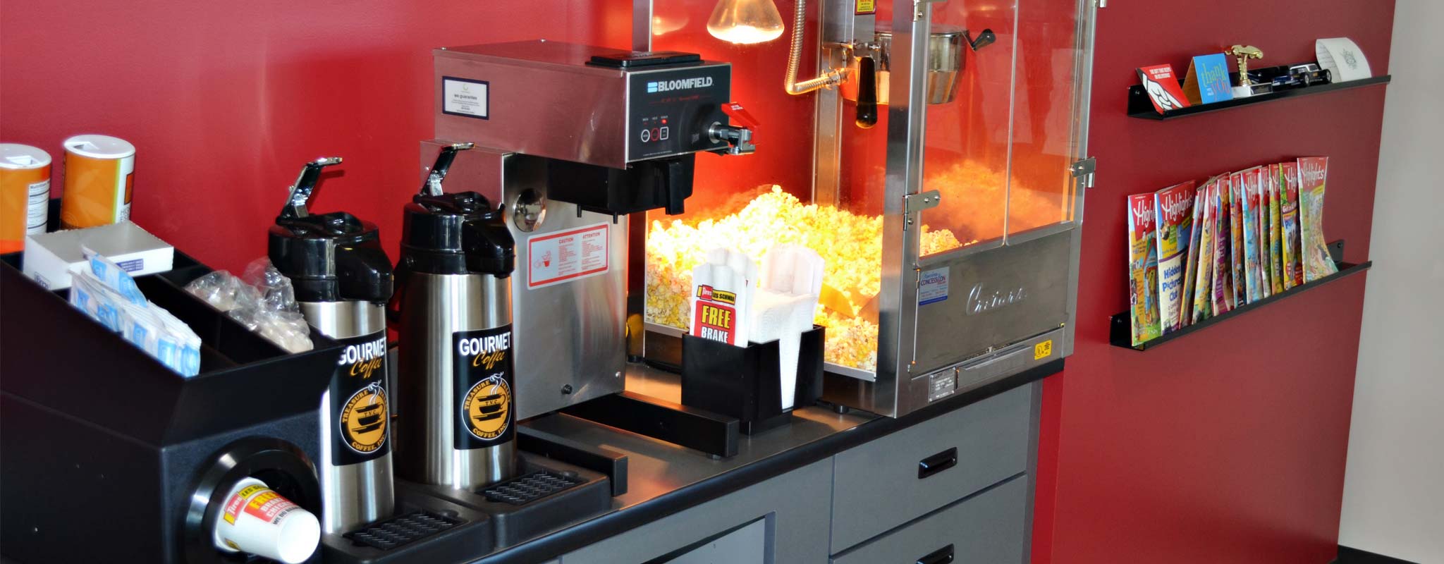 One of many Les Schwab’s signature popcorn machines.